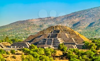 View of the Pyramid of the Moon at Teotihuacan. UNESCO world heritage in Mexico