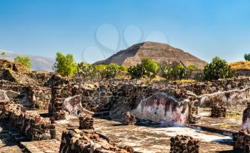 View of the Pyramid of the Sun at Teotihuacan. UNESCO world heritage in Mexico