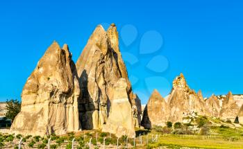 Rock formations of Goreme Valley in Cappadocia, Turkey