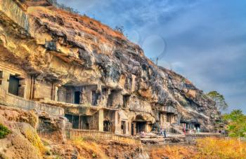 View of Buddhist monuments at Ellora Caves. A UNESCO world heritage site in Maharashtra, India