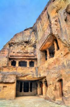 Vishvakarma Cave, a major Buddhist prayer hall at Ellora Caves. A UNESCO world heritage site in Maharashtra, India.