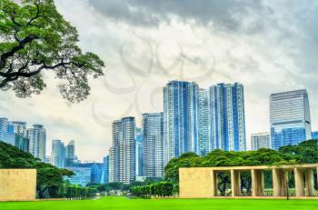 Skyscrapers as seen from Manila American Cemetery - Fort Bonifacio, Taguig City, Metro Manila in the Philippines