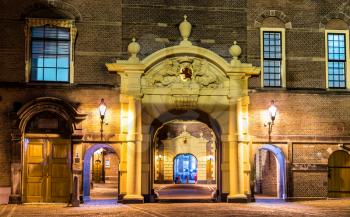 Gate at the Binnenhof in the Hague at night. The Netherlands