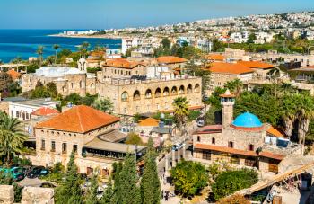 Sultan Abdul Mosque and Saint Jean-Marc Church in Byblos. Lebanon, the Middle East