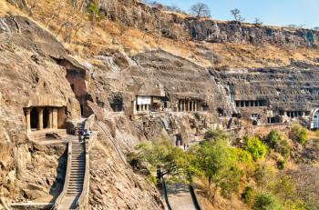 View of the Ajanta Caves. A UNESCO world heritage site in Maharashtra, India