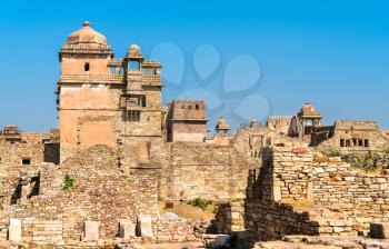 Ruins of Rana Kumbha Palace at Chittorgarh Fort. UNESCO world heritage site in Rajastan State of India