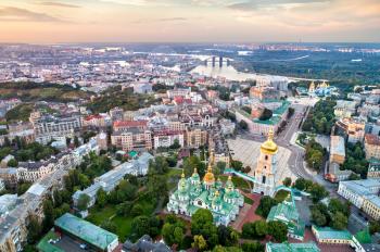 Aerial view of Saint Sophia Cathedral in Kiev, Ukraine