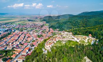 Aerial view of Rasnov Fortress near Brasov in Romania