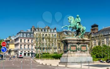 Equestrial monument to Emperor Napoleon Bonaparte in a square in Rouen - Normandy, France