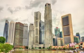 Skyscrapers of Singapore Central Business District over the river