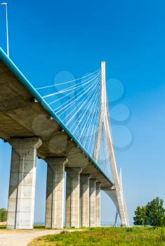 The Pont de Normandie, a cable-stayed road bridge across the Seine in Normandy, Northern France
