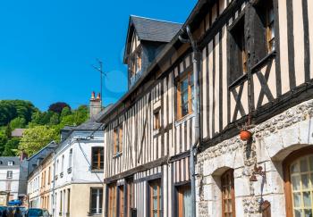 Traditional houses in Honfleur town. Calvados department - Normandy, France