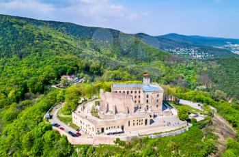 Aerial view of Hambacher Schloss or Hambach Castle in the Palatinate Forest. Rhineland-Palatinate, Germany.