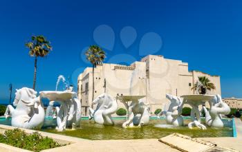 Fountain and Rais Palace in Algiers, the capital of Algeria
