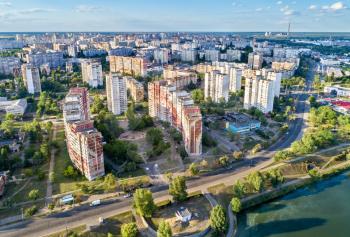 Birds eye view of Troieshchyna district of Kiev, the capital of Ukraine