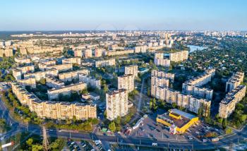 Aerial view of Raiduzhnyi district of Kiev, the capital of Ukraine