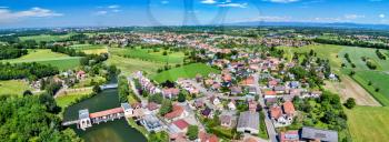 Aerial panorama of Eschau, a village near Strasbourg - Bas-Rhin, France