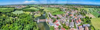 Aerial panorama of Eschau, a village near Strasbourg - Bas-Rhin, France