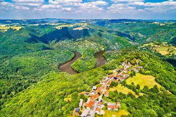 Meander of Queuille on the Sioule river in the Puy-de-Dome department of France