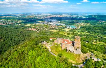 View of the Chateau de Tournoel, a medieval castle in the Puy-de-Dome department of France