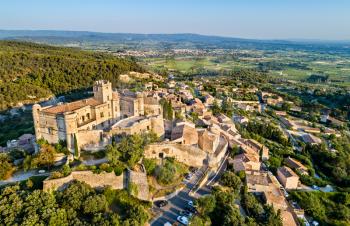 Aerial view of Le Barroux village with its castle - Provence, France
