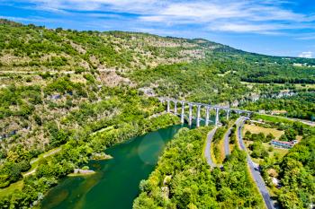The Cize-Bolozon rail and road viaduct across the Ain gorge in France