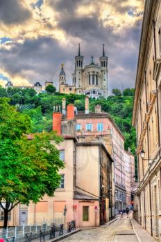 View of the Basilica of Notre Dame de Fourviere in Lyon - Auvergne-Rhone-Alpes, France