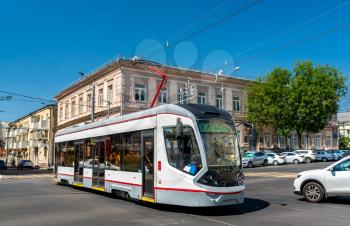 City tram in the city centre of Rostov-on-Don, Russian Federation