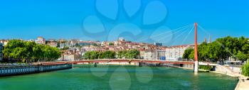 Panorama of Lyon above the Saone River. Auvergne-Rhone-Alpes, France