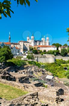 View of the Ancient Theatre and the Notre-Dame Basilica at Fourviere - Lyon, France