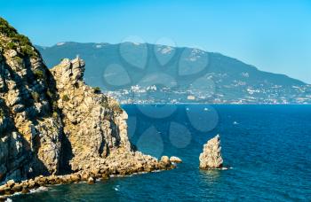 The Sail rock and the Eagle figure in Gaspra - Yalta, the Crimean peninsula