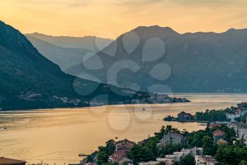 The Bay of Kotor at sunset. Montenegro - Balkans, Europe