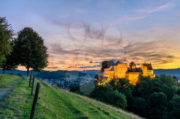 Lenzburg Castle in Aargau, Switzerland at sunset