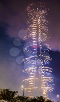 Fireworks from Burj Khalifa on New Year's Eve 2016, Dubai