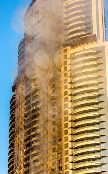 A hotel on fire on January 1st, 2016 - Dubai