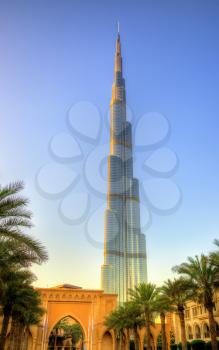 DUBAI, UAE - JANUARY 1: View of Burj Khalifa tower in Dubai on January 1, 2016. Burj Khalifa is the tallest structure in the world (828 m)