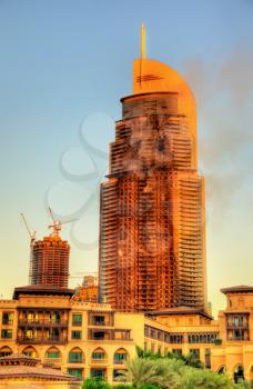 A hotel on fire in Dubai Downtown on January 1st, 2016