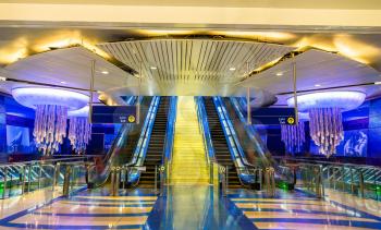 DUBAI, UAE - JANUARY 1: Interior of BurJuman metro station on January 1, 2016 in Dubai, UAE. The Dubai Metro is a driverless, fully automated metro rail network in United Arab Emirates