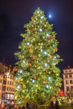 Christmas tree and Moon in Strasbourg - Alsace, France