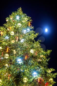 Christmas tree and Moon in Strasbourg - Alsace, France