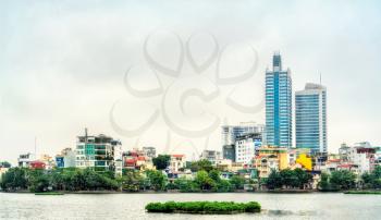 Cityscape of Hanoi at Truc Bach Lake. The capital of Vietnam