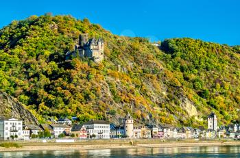 Katz Castle above Sankt Goarshausen town in the Upper Middle Rhine Valley, Germany