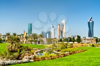 Skyline of Kuwait City at Al Shaheed Park. The Middle East