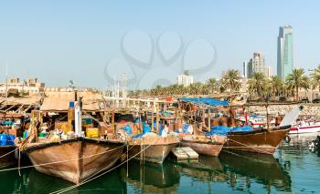 Traditional fishing boats in Kuwait City. Kuwait, the Middle East