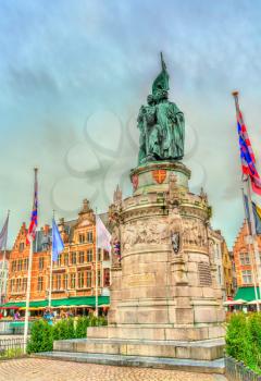 Statue of Jan Breydel and Pieter de Coninck on Market Square in Bruges, Belgium