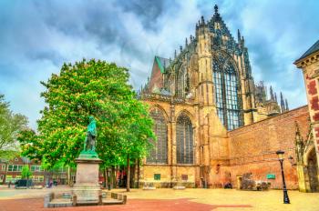 Statue of Jan van Nassau and St. Martin's Cathedral in Utrecht - the Netherlands