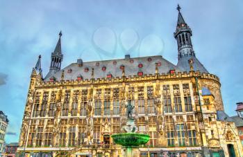 Aachener Rathaus, the Town Hall of Aachen, built in the Gothic style. Germany, North Rhine-Westphalia