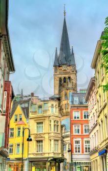 Street in the old town of Aachen, view towards the Cathedral. Germany, North Rhine-Westphalia