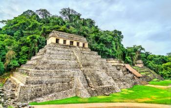The Temple of the Inscriptions at the Maya city of Palenque in Mexico