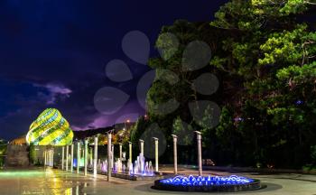 Fountains in the city centre of Da Lat in the evening. Vietnam